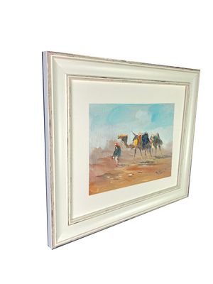 Bedouin & Camels - Knife Art Oil Painting in Distressed Frame