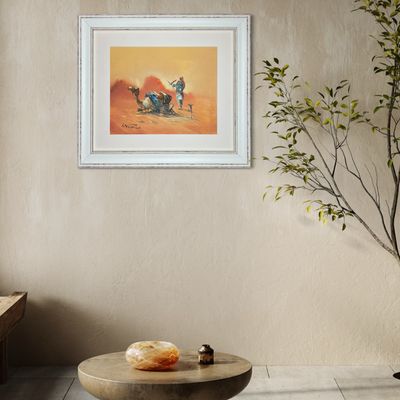 Bedouin & Camel - Knife Art Oil Painting in White Distressed Frame