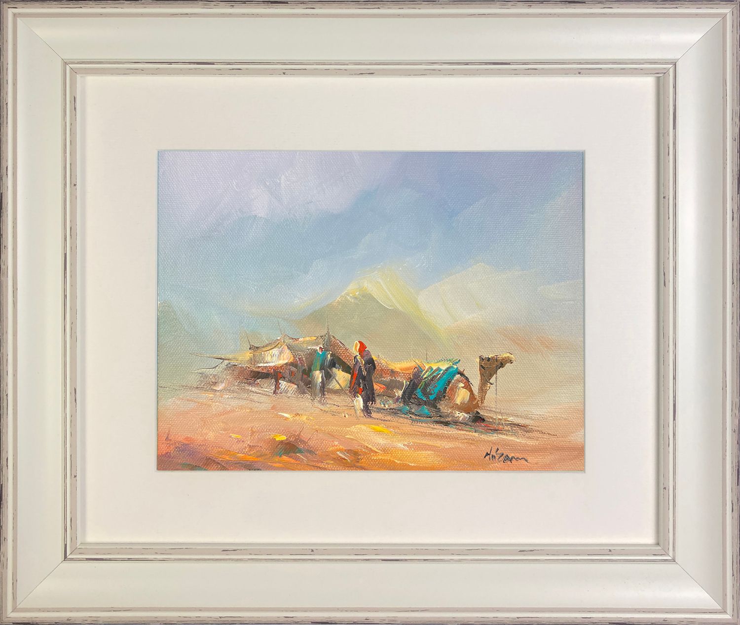 Two Bedouin Riders - Knife Art Oil Painting Two Bedouin Riders - Knife Art Oil Painting, Frame: Distressed Frame