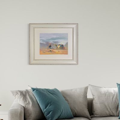 Bedouin &amp; Camel by the Campfire under a Stormy Sky - Knife Art Oil &amp; Acrylic Painting in Distressed Frame