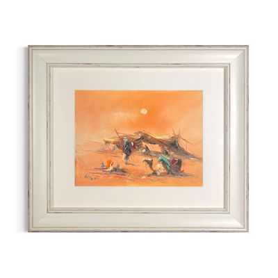Bedouin Camp with Campfire & Camel - Knife Art Oil & Acrylic Painting in Distressed Frame Bedouin Camp with Campfire & Camel - Knife Art Oil & Acrylic Painting in Distressed Frame