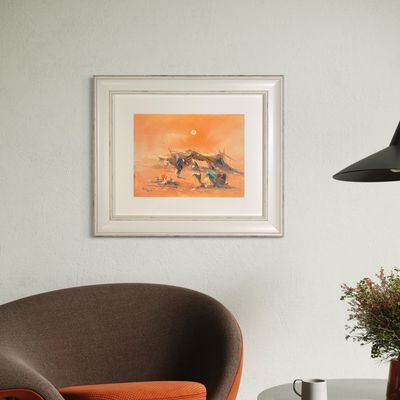 Bedouin Camp with Campfire & Camel - Knife Art Oil & Acrylic Painting in Distressed Frame