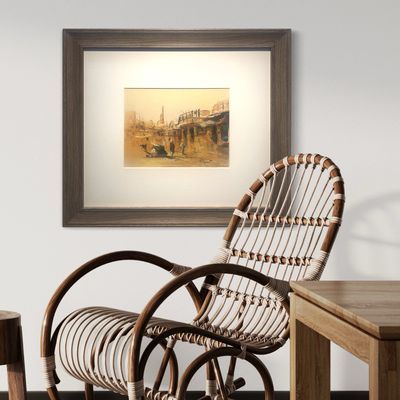 Village, Dwellers &amp; Camel - Knife Art Oil Painting in Brown Frame