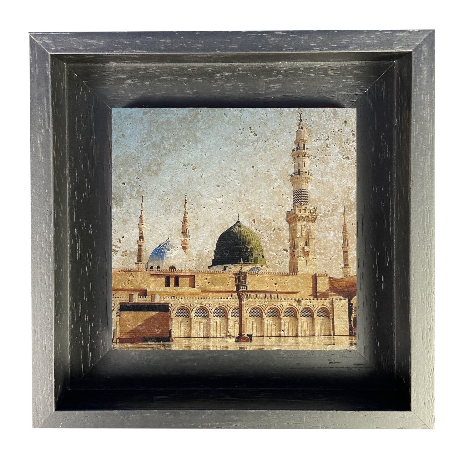 Al Masjid an Nabawi ( The Prophet’s Mosque) Medina Stone Tile, Size: Small, Frame Colour: Black