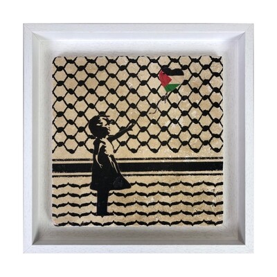 Banksy's Girl with Keffiyeh &amp; Palestine Balloon Design Stone Art