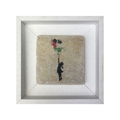 Banksy's “The Girl with the Balloons” Distortion Palestine Flags Design Stone Art Banksy's “The Girl with the Balloons” Distortion Palestine Flags Design Stone Art