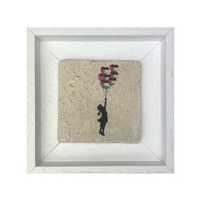 Banksy's “The Girl with the Balloons” Distortion Palestine Flags Design Stone Art Banksy's “The Girl with the Balloons” Distortion Palestine Flags Design Stone Art