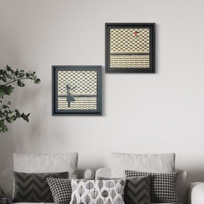 Banksy's Girl with Keffiyeh &amp; Palestine Balloon Design Stone Art