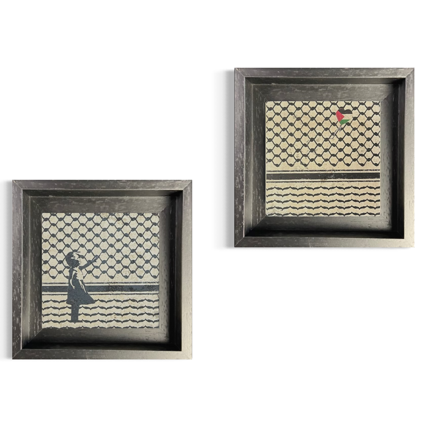 Banksy's Girl with Keffiyeh &amp; Palestine Balloon Design Stone Art, Size: Small, Frame Colour: Black