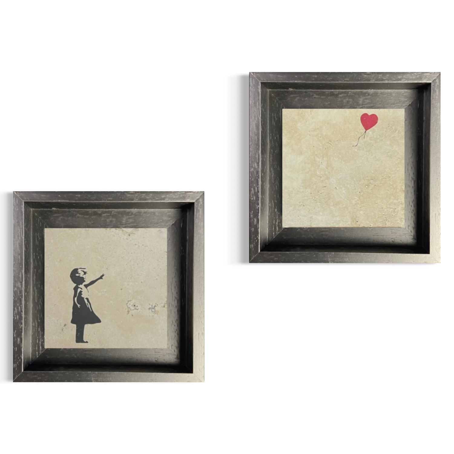 Banksy's Girl with Balloon Design Stone Art Set of Two, Size: Small, Frame Colour: Black