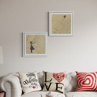 Banksy's Girl with Palestine Balloon Design Stone Art Set of Two