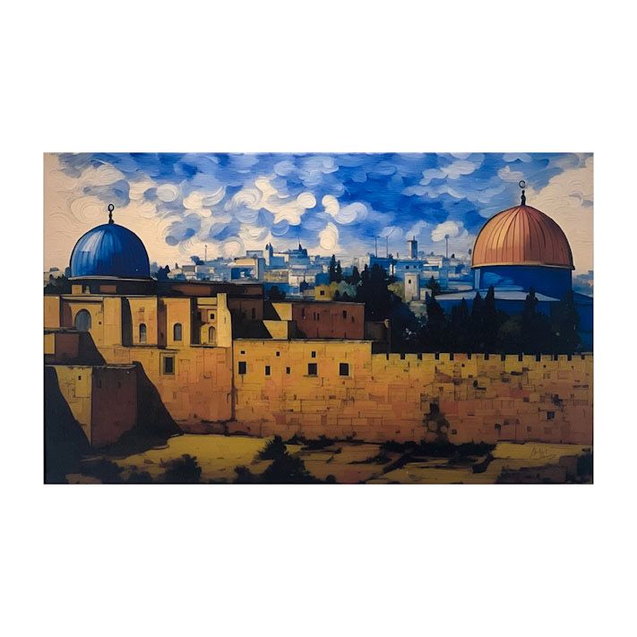 Al-Quds in Light – Premium Giclée Print Inspired by Monet, Size: SMALL: 16 x 8 inch, Frame Colour: Un-framed