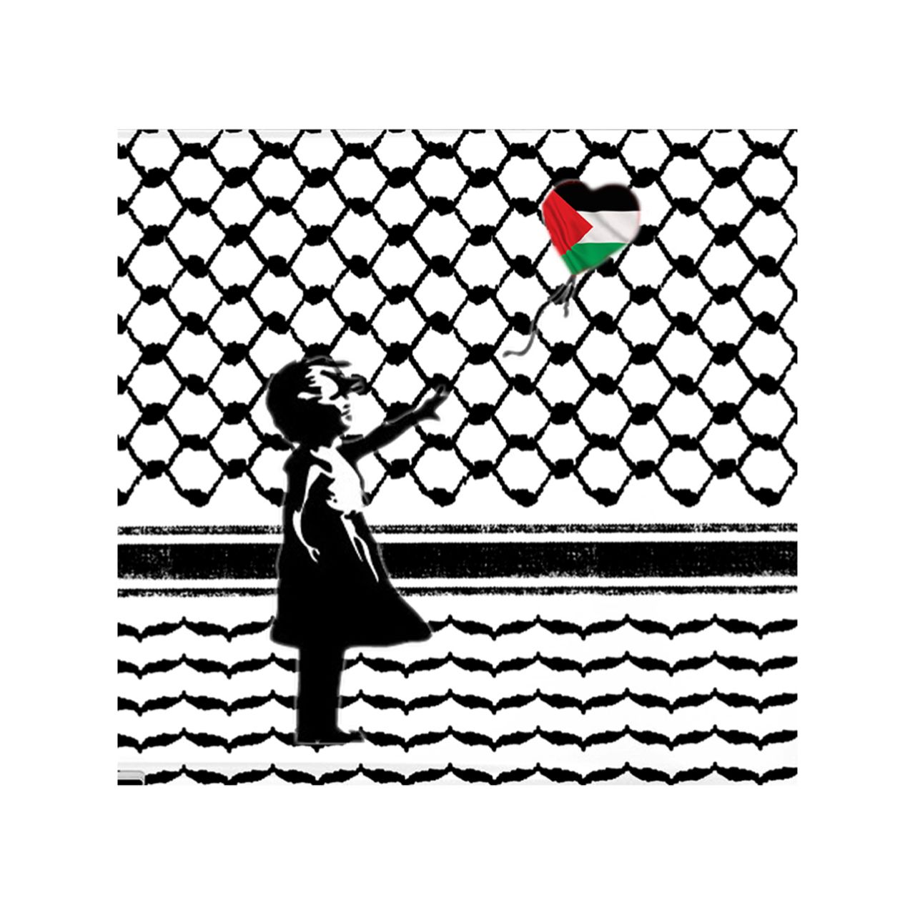 Banksy's Girl with Keffiyeh & Palestine Balloon Greeting Card Banksy's Girl with Keffiyeh & Palestine Balloon Greeting Card