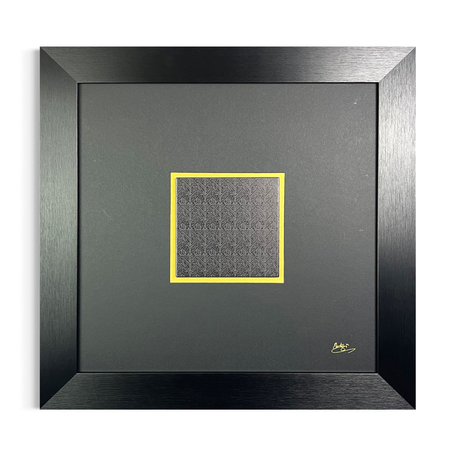 Sacred Kiswa Black in Gold Border – Modern Framed Islamic Art, Size: XL, Frame Colour: Black