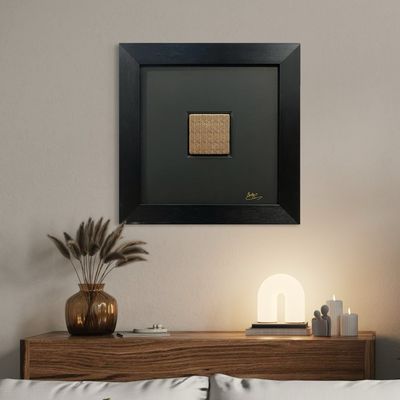 Kaaba  Kiswa Black on Gold Stone – Modern Framed Islamic Art