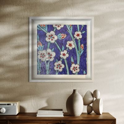 Geometric Iznik Blue Floral Design Stone Art