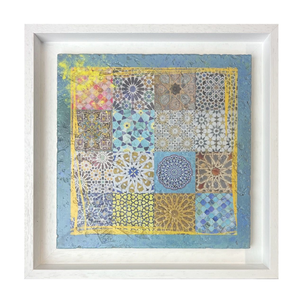 Geometric Islamic Patchwork Collage – Stone Art, Size: Small, Frame Colour: White