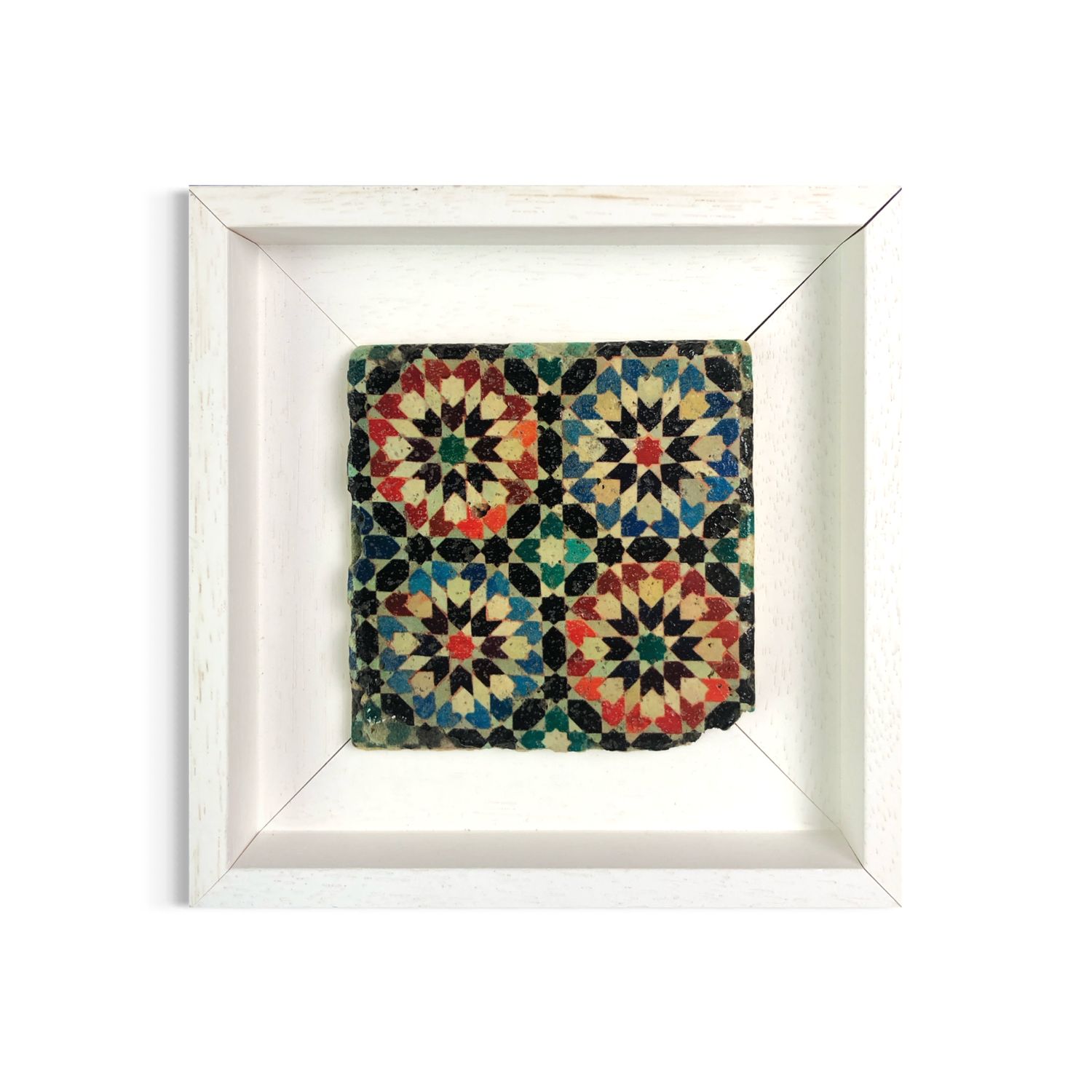 Madrasa Ben Youssef Marrakesh Moroccan Zellige Mosaic Design Framed Stone Art Clearance, Size: Small, Frame Colour: White