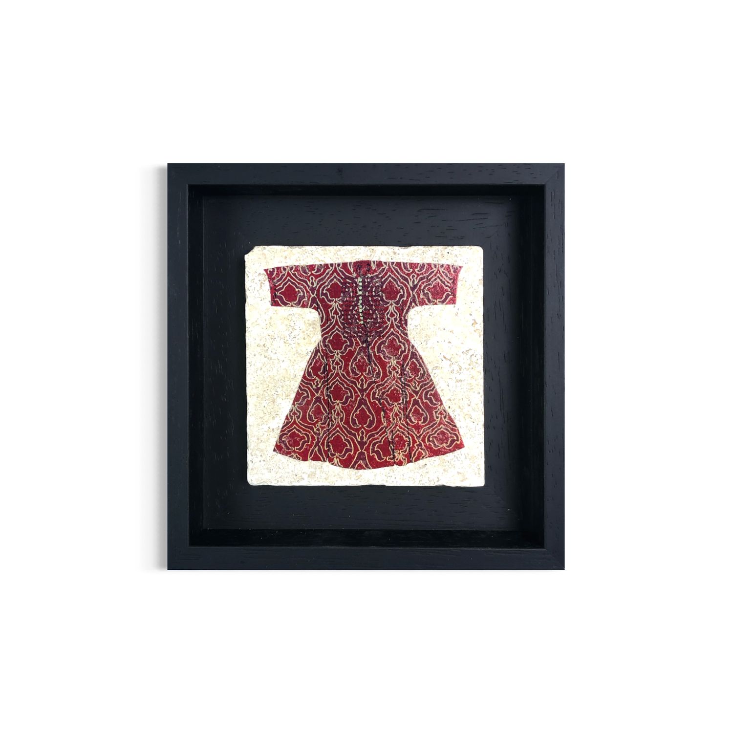 Red Kaftan with Small Gold Motif Design Stone Art Clearance, Size: Small, Frame Colour: Brown