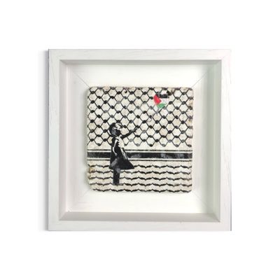 Banksy's Girl with Keffiyeh &amp; Palestine Balloon Design Stone Art  Clearance