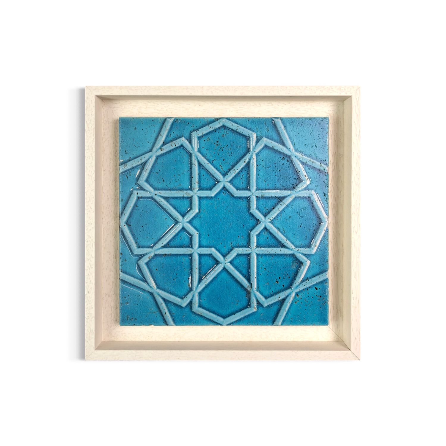 Turquoise White Seljuk Star Pattern Geometric Stone Tile Clearance, Size: Medium, Frame Colour: White