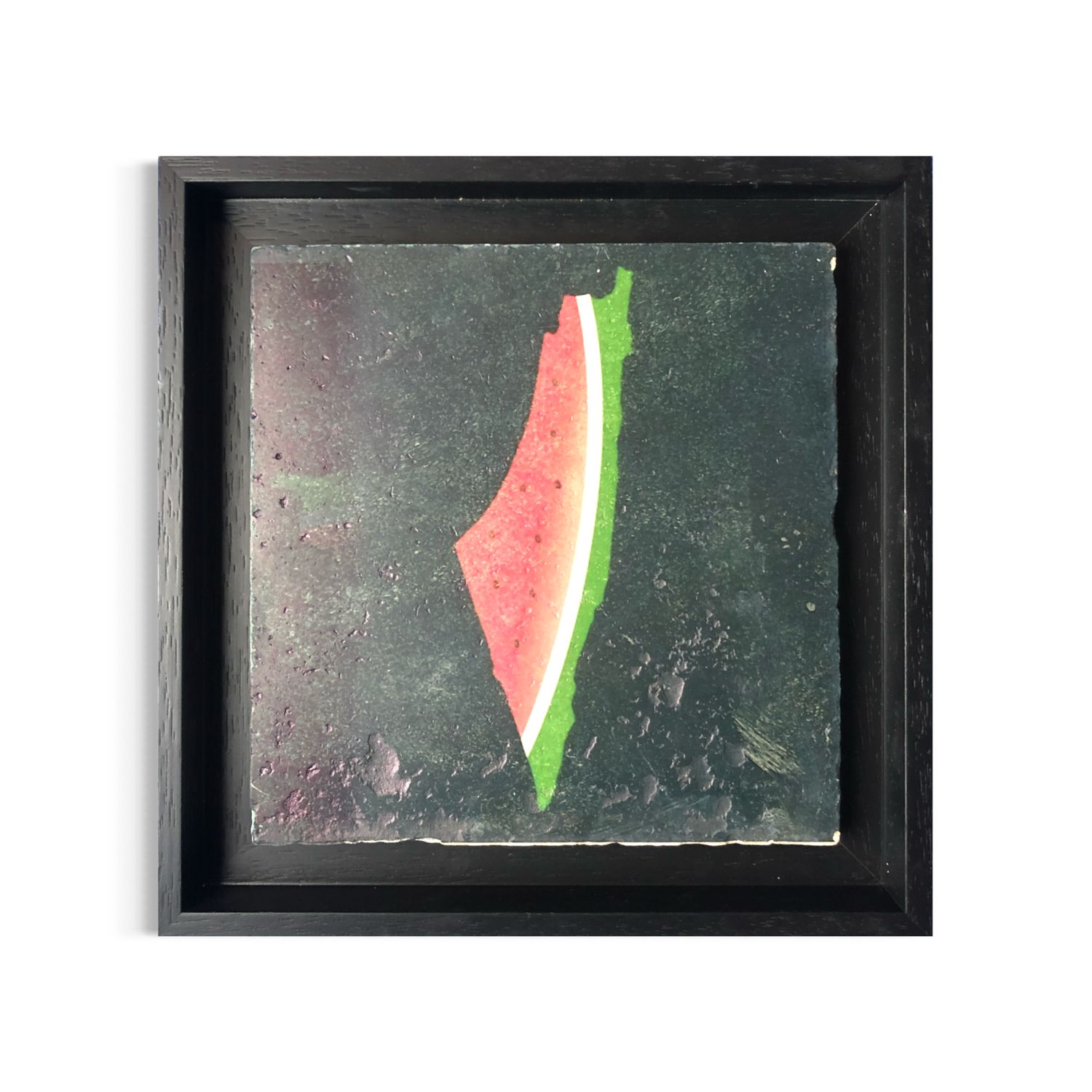 Watermelon Slice Palestine Stone Art Clearance, Size: Medium, Frame Colour: Black