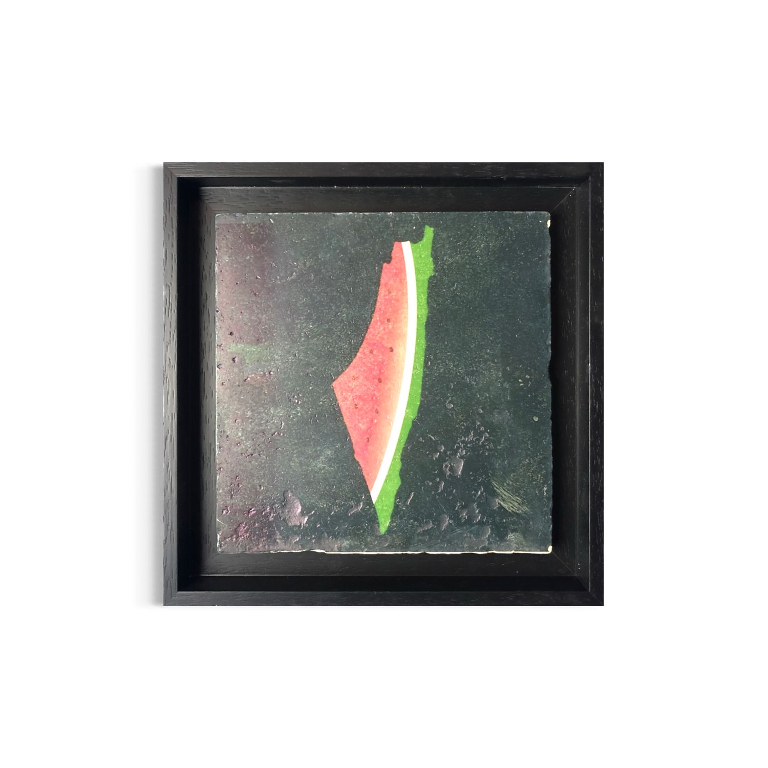 Watermelon Slice Palestine Stone Art Clearance, Size: Medium, Frame Colour: Black