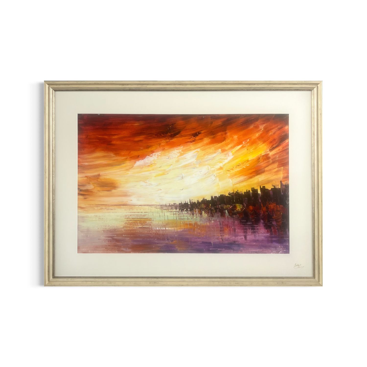 Ember Horizon Textured Hand Painted Canvas Cream Distressed Finish Frame