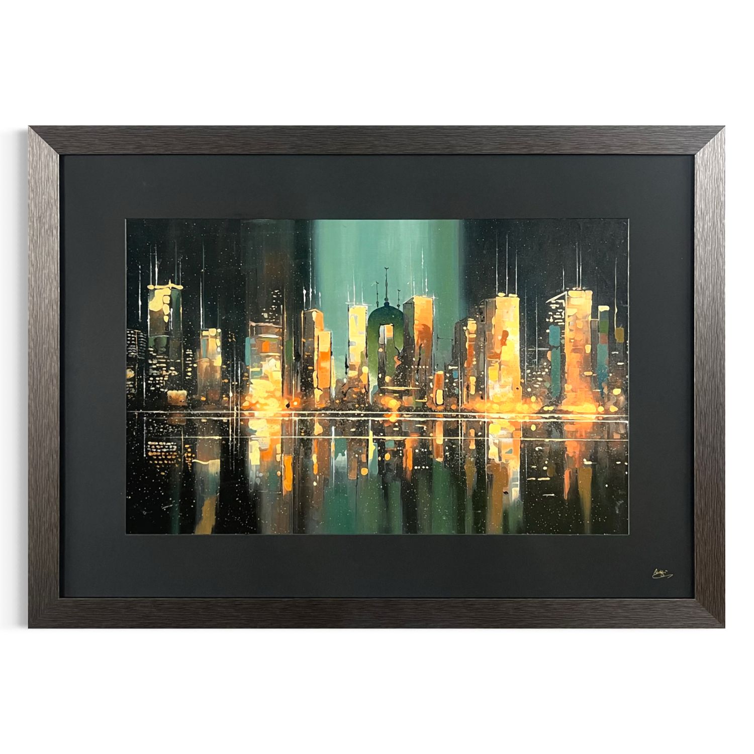 Light Between Towers | Original Textured Oil Painting | Black Mount Black Museum Frame