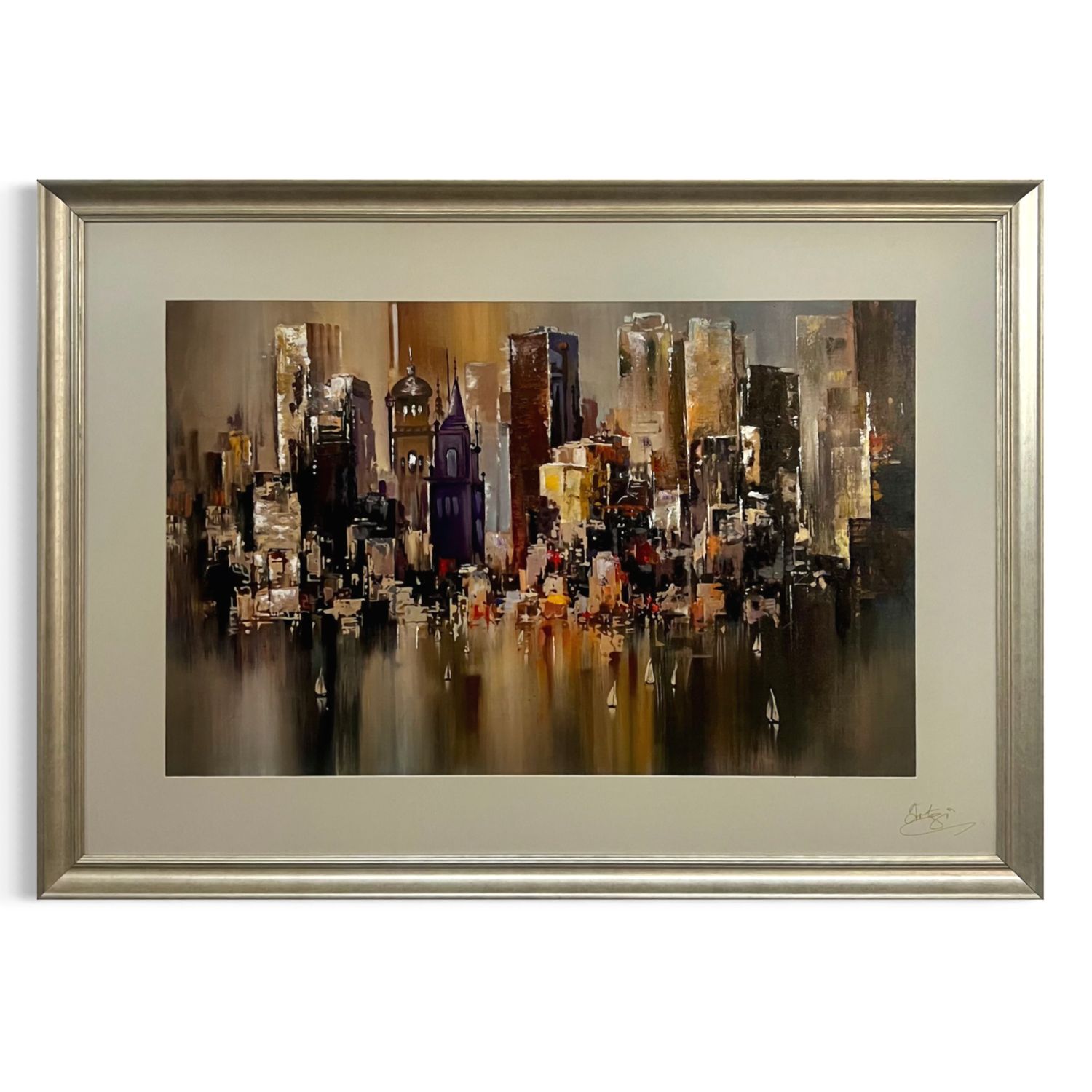 City of Shadows | Original Textured Oil Painting | Grey Mount Silver Distressed Frame City of Shadows | Original Textured Oil Painting | Grey Mount Silver Distressed Frame