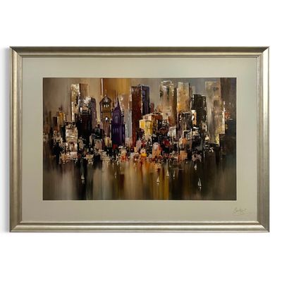City of Shadows | Original Textured Oil Painting | Grey Mount Silver Distressed Frame