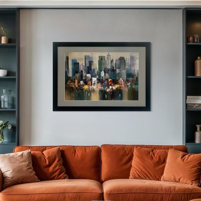 Reflections in The Harbour | Original Textured Oil Painting | Grey Mount Black Museum Frame