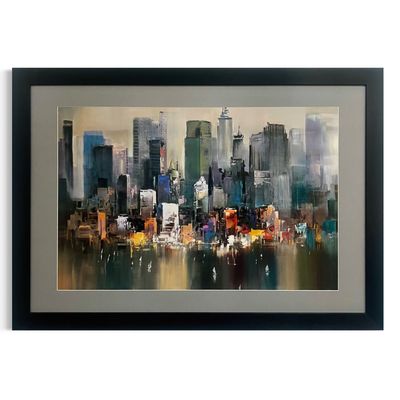 Reflections in The Harbour | Original Textured Oil Painting | Grey Mount Black Museum Frame