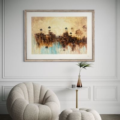 The Gathering of Minarets | Original Textured Oil Painting | Cream Mount Silver Distressed Frame