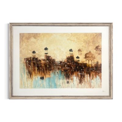 The Gathering of Minarets | Original Textured Oil Painting | Cream Mount Silver Distressed Frame