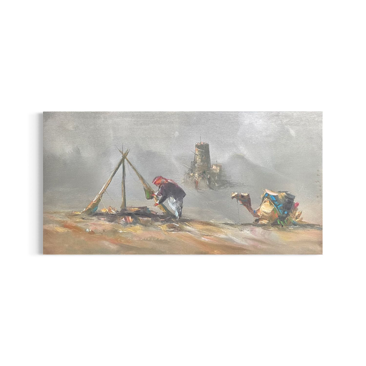 Bedouin &amp; Camel – Premium Giclée Print | Desert Art by Husain Daud Clearance, Size: Large, Frame Colour: Un-framed