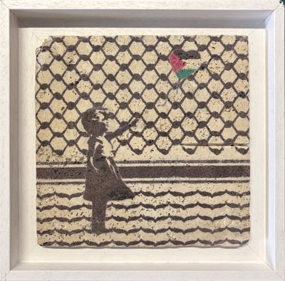 Banksy's Girl with Keffiyeh &amp; Palestine Balloon Design Stone Art Clearance