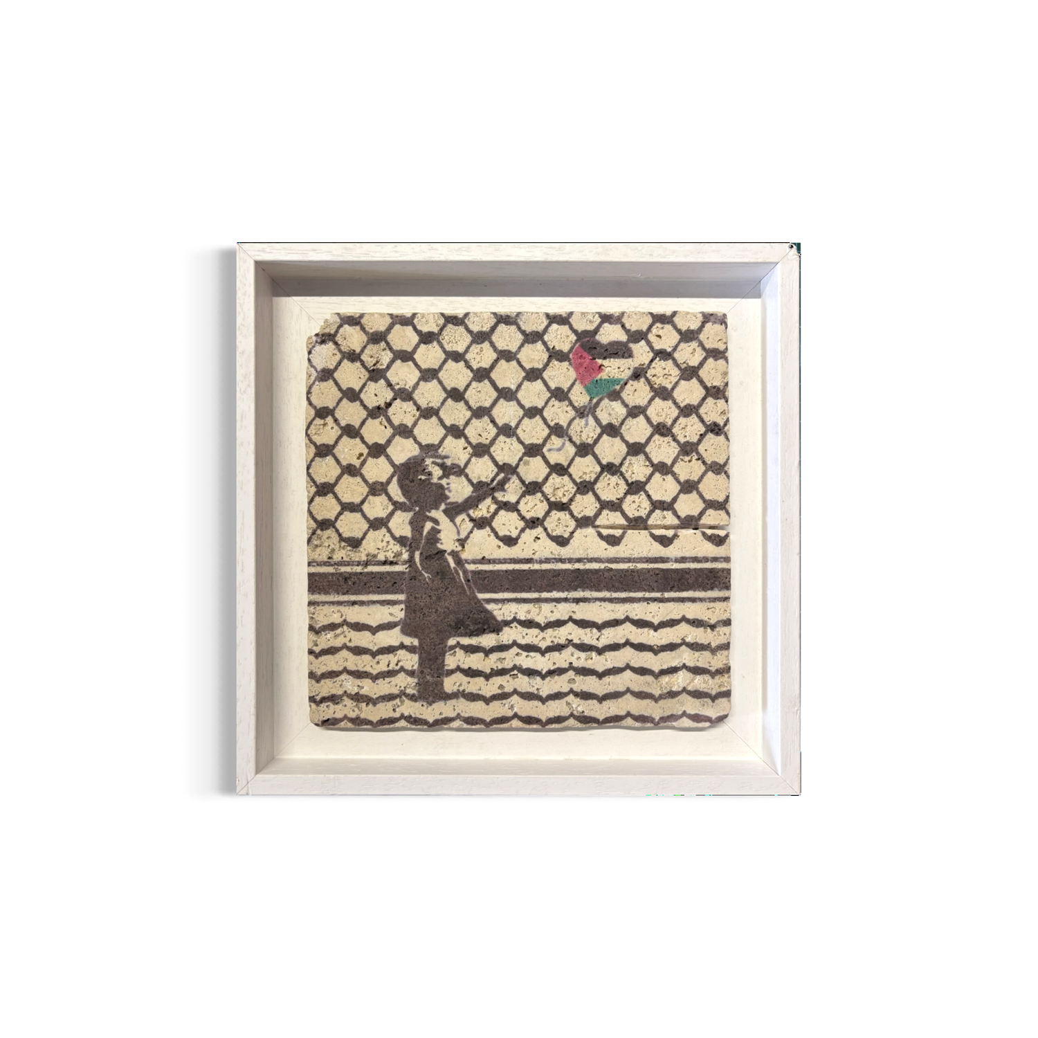 Banksy's Girl with Keffiyeh &amp; Palestine Balloon Design Stone Art Clearance