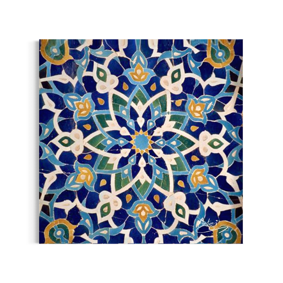 Blue Persian Arabesque Geometric Design Premium Print, Frame Colour: Un-framed, Size: Small