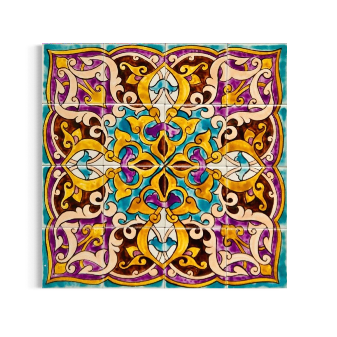 Purple &amp; Turqouise Persian Arabesque Geometric Design – Giclée Premium Print, Frame Colour: Un-framed, Size: Small