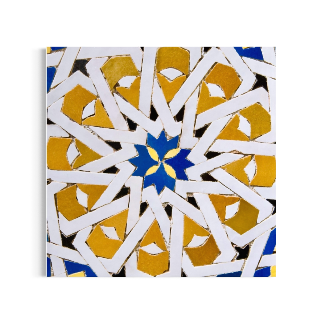Blue &amp; Orange Persian Girih Style Geometric Design – Giclée Premium Print, Frame Colour: Un-framed, Size: Small