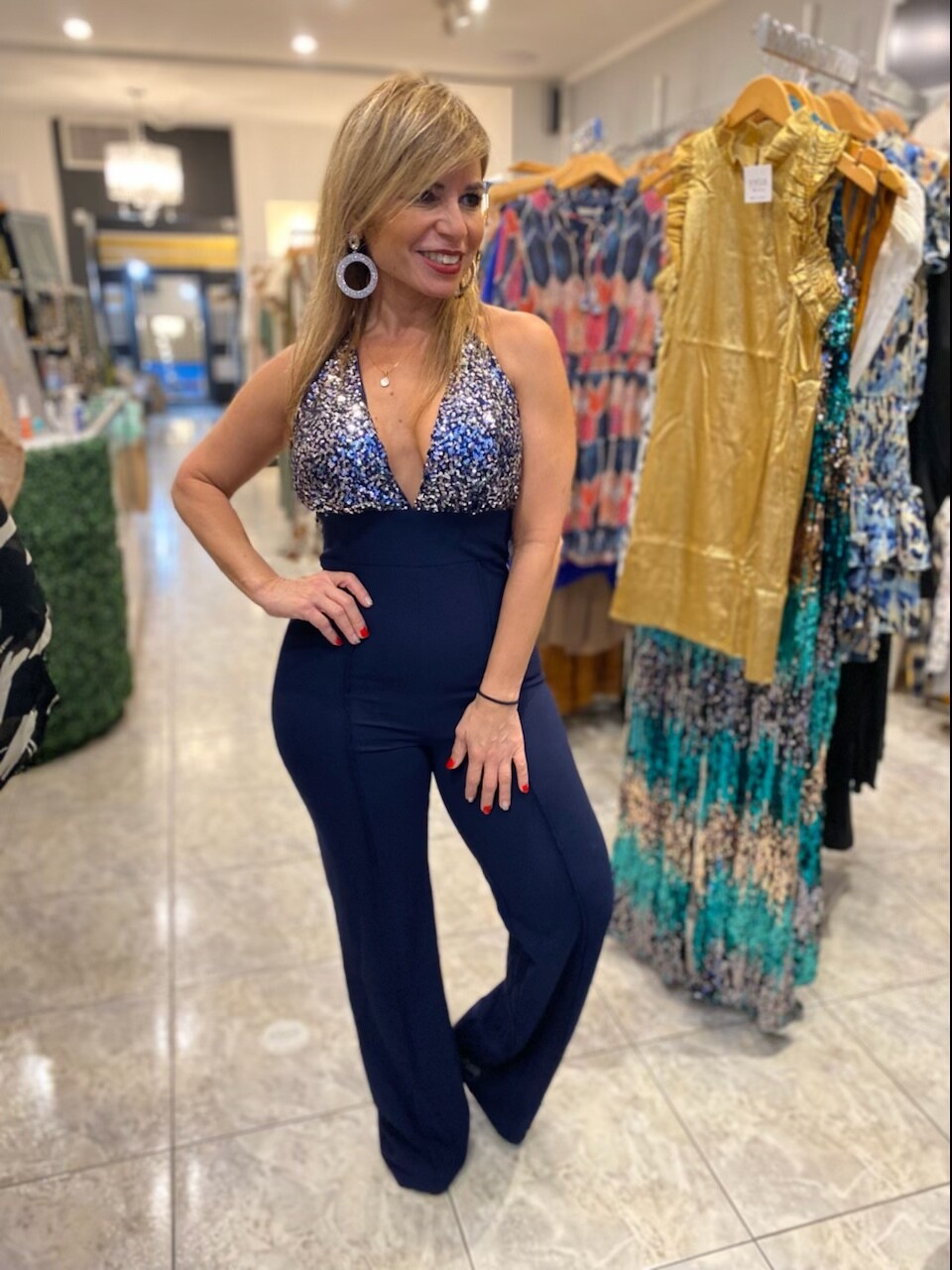 Navy Wide Leg Sequin Upper Jumpsuit.