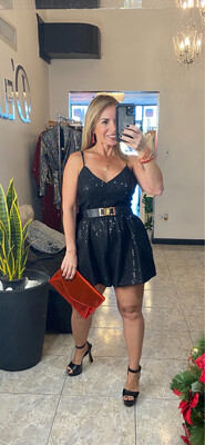 Brick Red Or Black Sequin Cami Romper