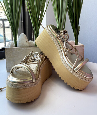 Tami Gold Or Black Strappy Wedge Sandals