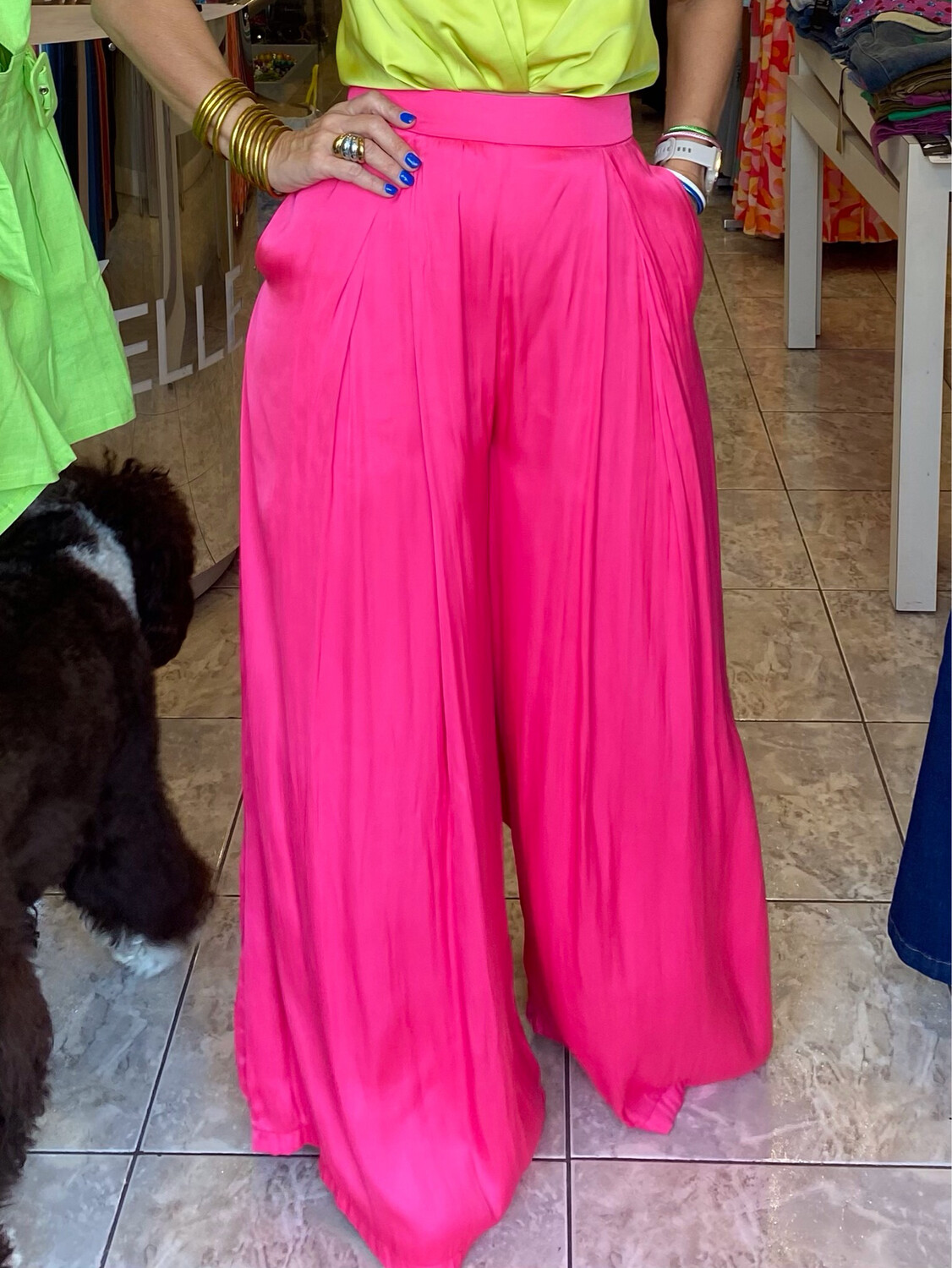 Bright Pink/ Lime Drop Wide Leg Pants