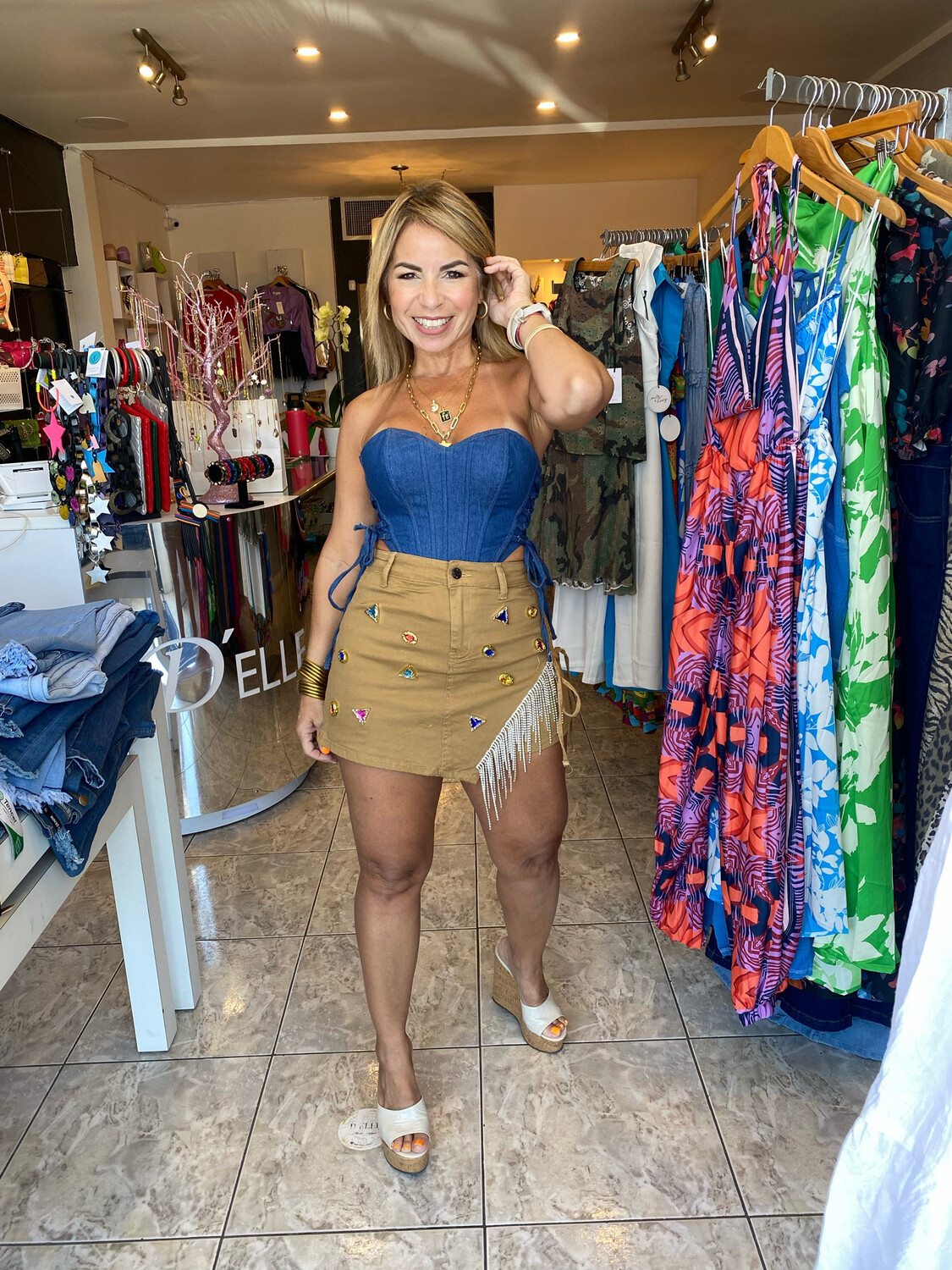 Brown Embelished Mini Skort