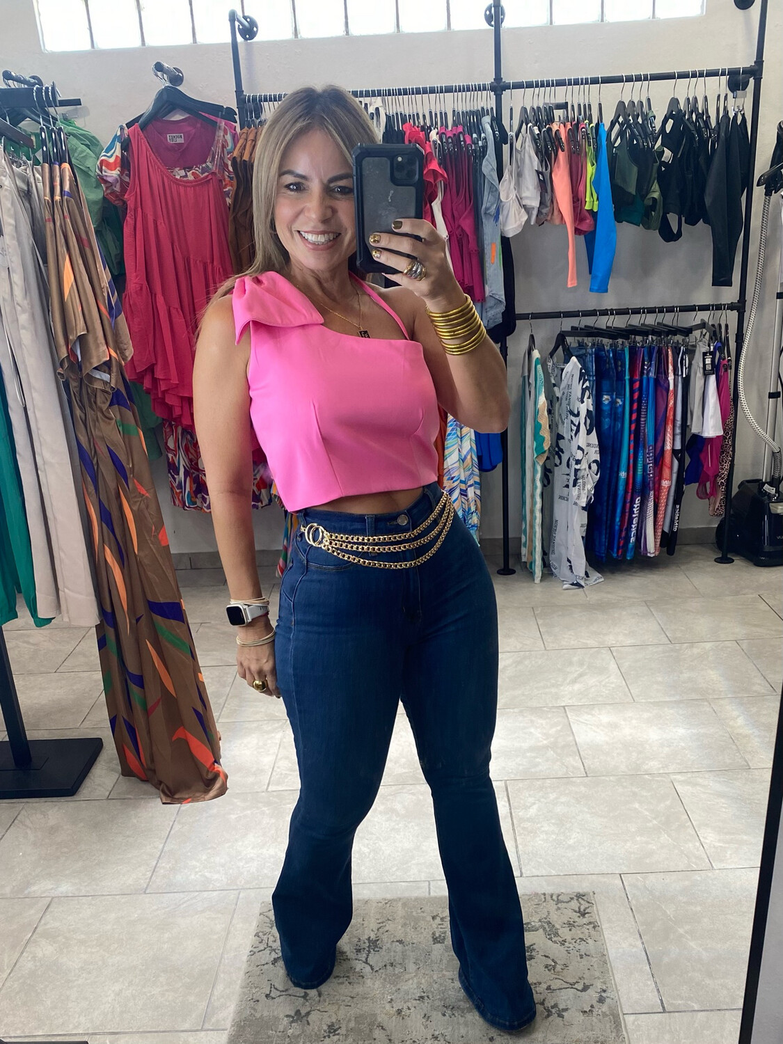 Pink, Green Or White One Shoulder Bow Cropped Top