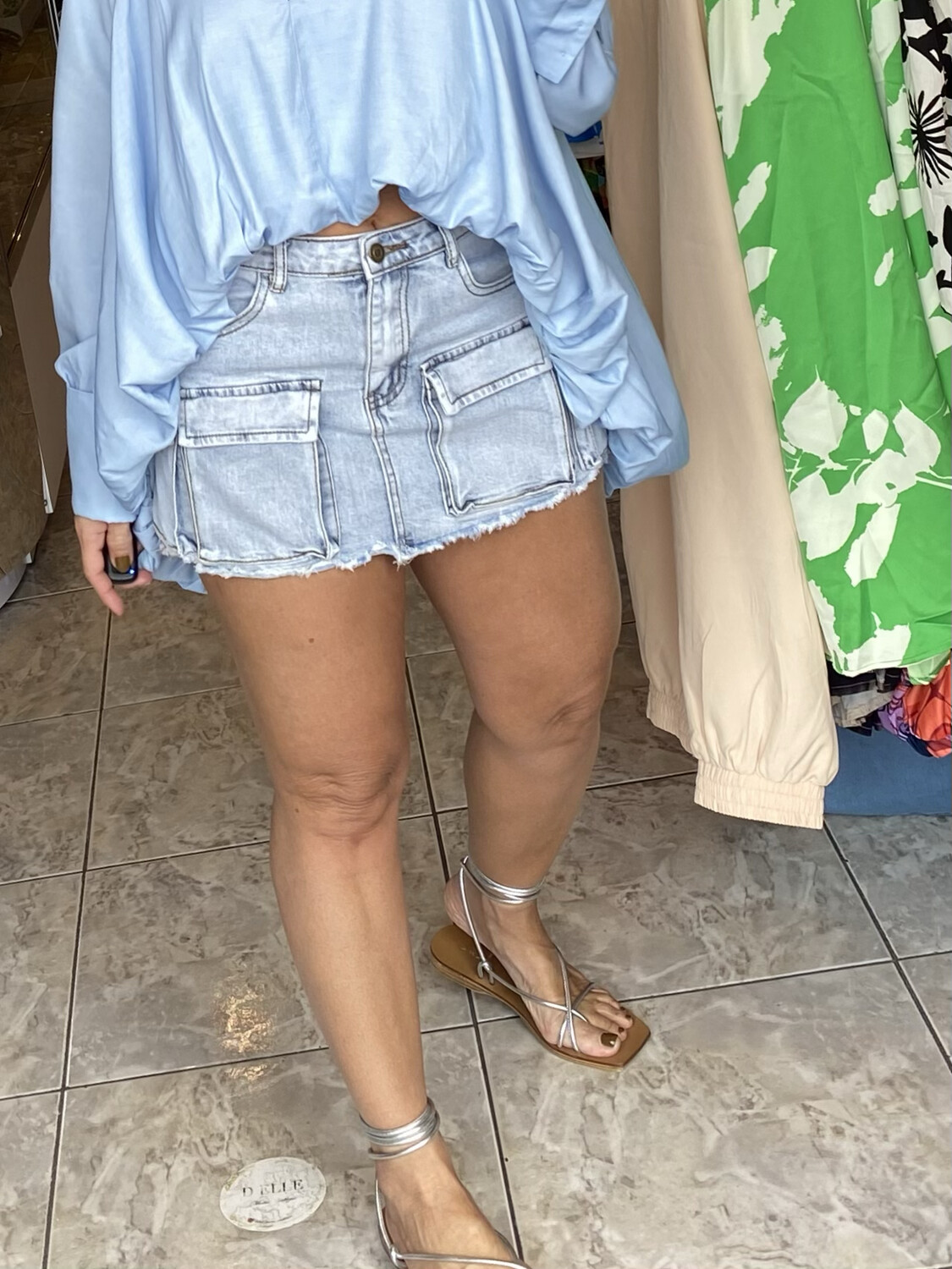 Light Wash Denim Mini Skirt