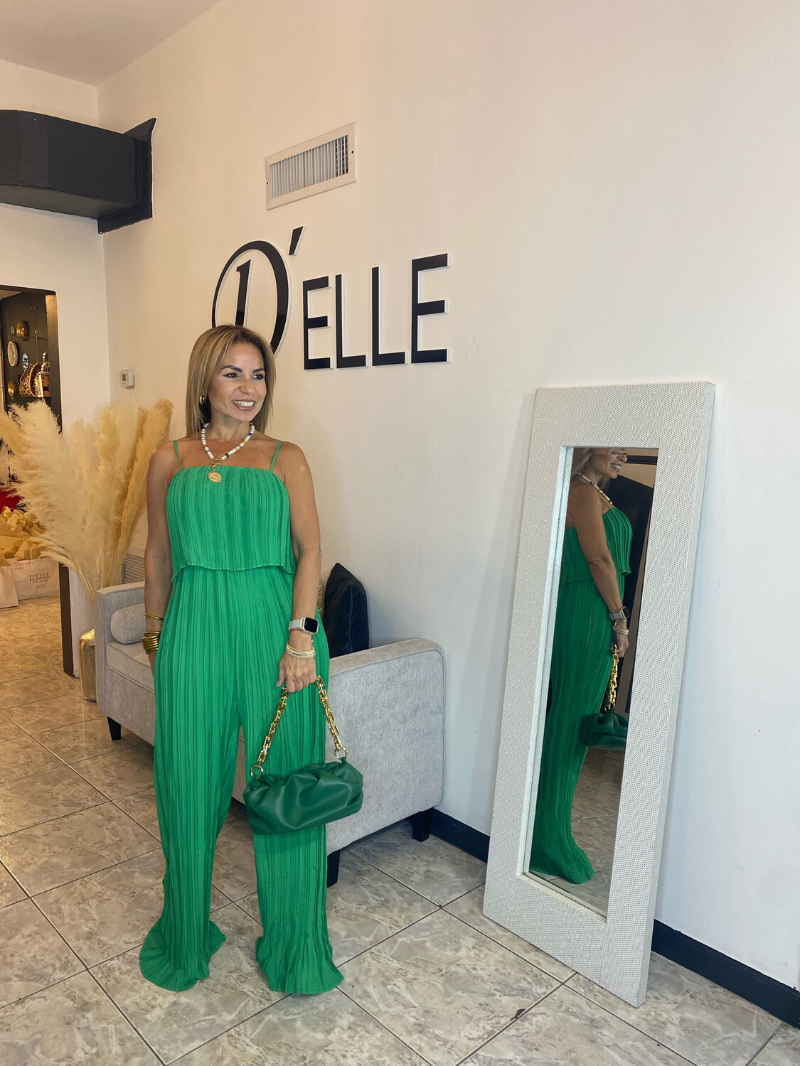 Green Pleated Jumpsuit