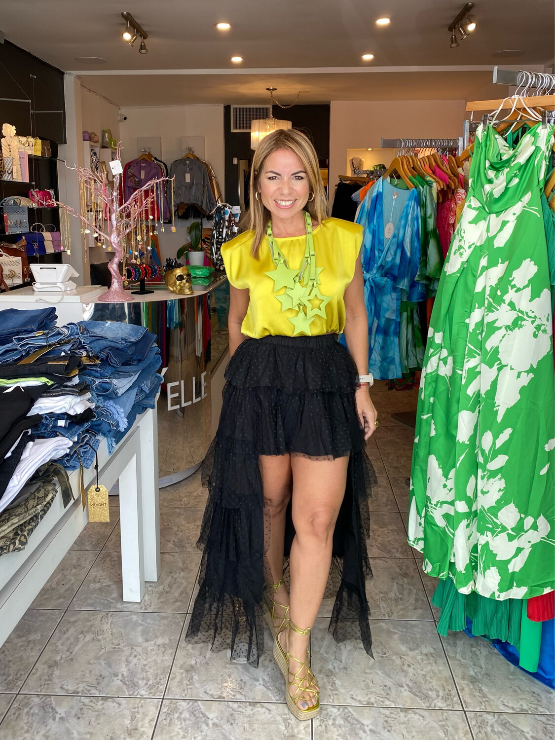 Black High-Low Dottee Tulle Skirt